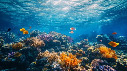Magical Underwater World with Colorful Coral Reefs and Various Sea Creatures