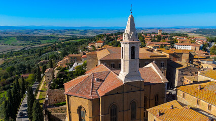 Pienza, Tuscany, Italy. Aerial drone view.