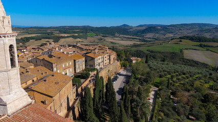 Pienza, Tuscany, Italy. Aerial drone view.