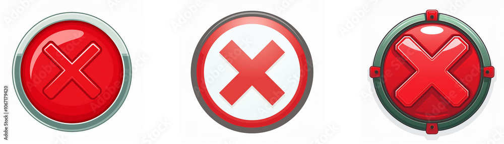 Leinwandbilder Three round buttons with red X symbols, each with different styles of borders.