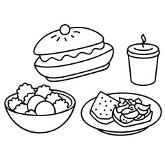 Line Art lunch food vector art collection on white background for healthy food project