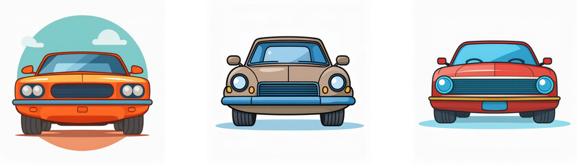 Three classic cars, an orange, a brown, and a red, are shown from the front, with each in its own individual frame.