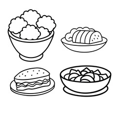 Line Art lunch food vector art collection on white background for healthy food project