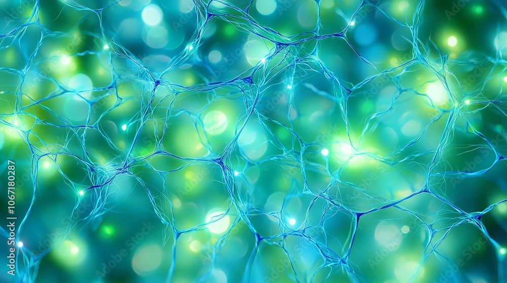 Poster interwoven network of colorful pathways and nodes
