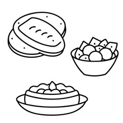 Line Art lunch food vector art collection on white background for healthy food project