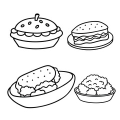 Line Art lunch food vector art collection on white background for healthy food project