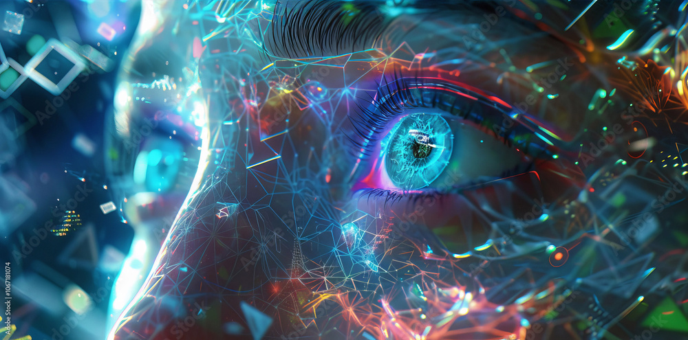Wall mural futuristic ai eye with neon circuit patterns depicting advanced technology
