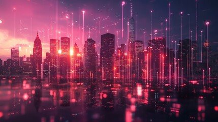 Fototapeta premium Abstract City Skyline with Financial Symbols