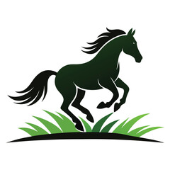 horse jumping on grass icon logo silhouette