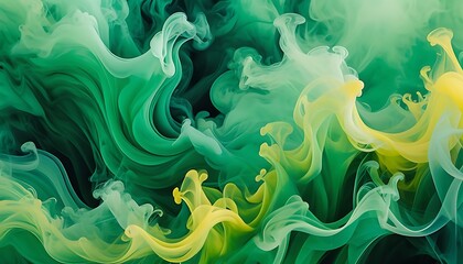 Abstract wavy smoky smooth flowing green and yellow combination background.