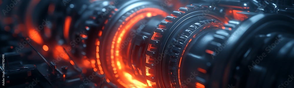 Aufkleber a close-up of intricate mechanical gears glowing with orange light, showcasing details of technology