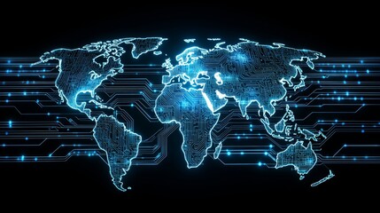 Glowing Tech Map of the World Design