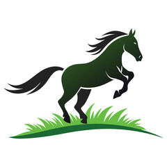 horse jumping on grass icon logo silhouette