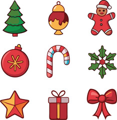 A collection of Christmas elements icon illustration.