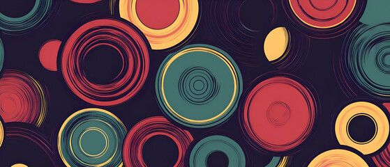 Abstract pattern with colorful circles on a dark background.