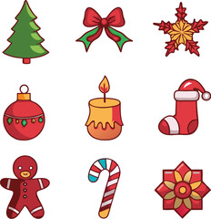 A collection of Christmas elements icon illustration.