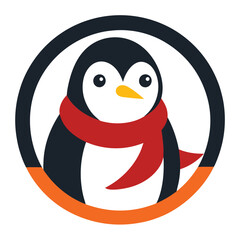 Penguin with a Scarf Mascot Logo circle