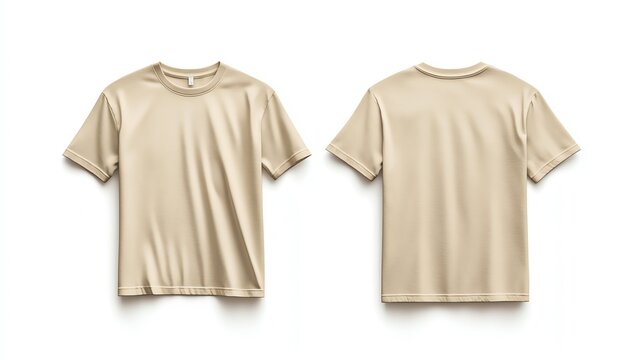Beige T-shirt mockup, front and back view.