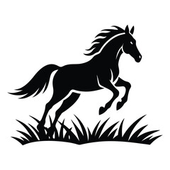 horse jumping on grass icon logo silhouette