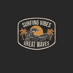 Surfing Vibes Great Waves sunshine retro graphic