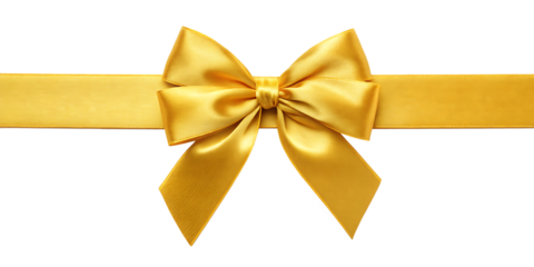 Golden satin ribbon bow Isolated on transparent background.