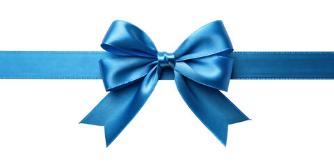 Blue satin ribbon bow Isolated on transparent background.