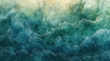 Abstract watercolor ocean waves in blue and green.