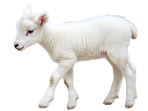 a white baby lamb walking