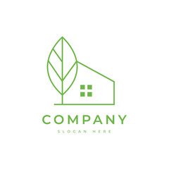 green house eco house line logo design vector
