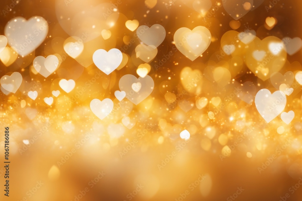 Poster golden heart shape pattern bokeh effect background backgrounds glitter light.