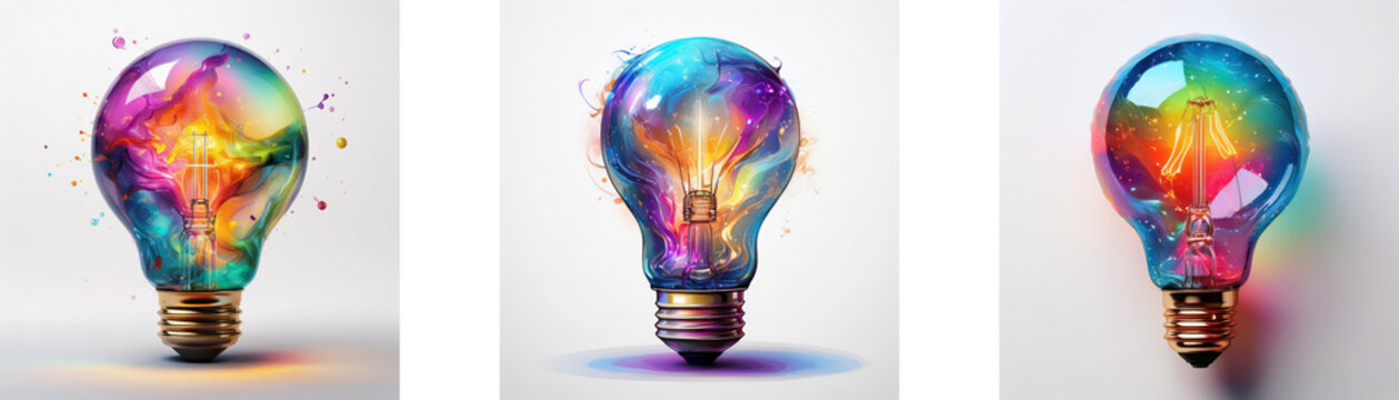 Three light bulbs with different colors inside.