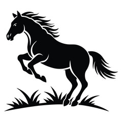 horse jumping on grass icon logo silhouette