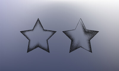 Star shadows from different angles. Noise grain background, pointillism dots gradient or dotwork pattern, vector stipple effect. Grain noise halftone or grainy texture or dotwork grain noise.