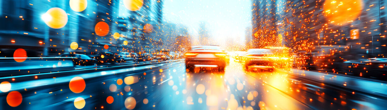 Futuristic transportation in bustling city, hyperloop and autonomous vehicles in seamless motion, mobility evolution concept