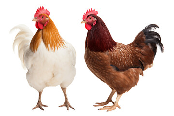 Fototapeta premium Two hens isolated on a transparent background.