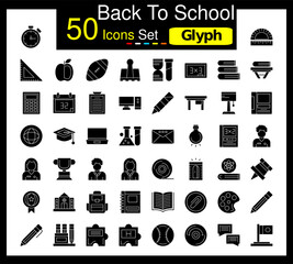 Set of 50 Back to School icons related to Alarm Clock, Protractor, Triangular Ruler, Apple Line Icon collection