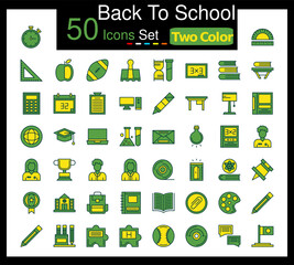 Set of 50 Back to School icons related to Alarm Clock, Protractor, Triangular Ruler, Apple Line Icon collection