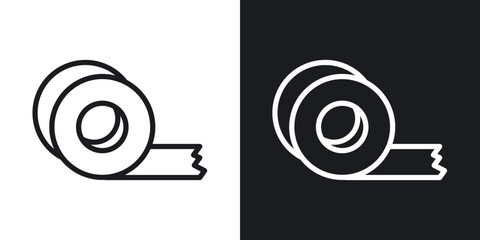 Adhesive tape icon in black and white outlined stroke