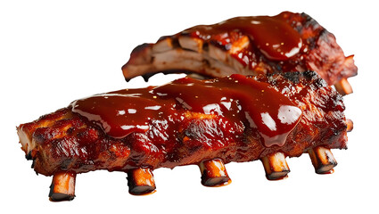 Juicy grilled ribs glazed with a rich barbecue sauce, perfect for a summer barbecue or family gathering.