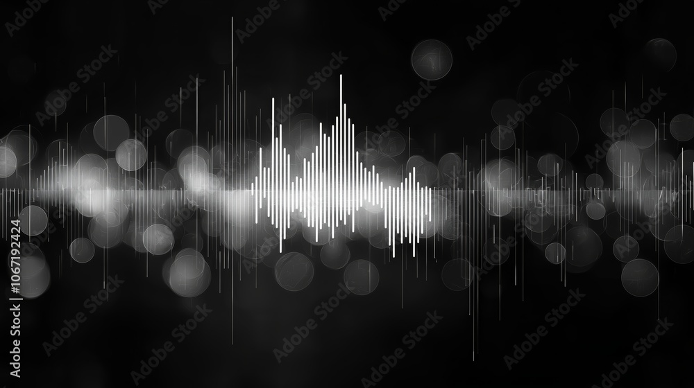 Poster sound wave visual with ascending bars and circles