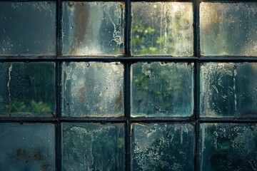 Smooth glass window pane with rainwater stains