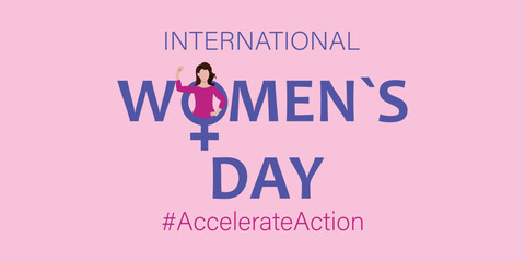 International women's day concept poster. Woman sign illustration background. 2025 women's day campaign theme #AccelerateAction. Vector illustration