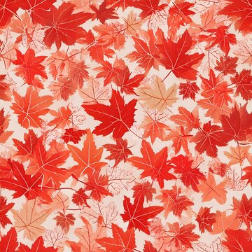 seamless floral background, seamless pattern Momiji, pastel colors japanese kimono style; Red and orange maple leaves