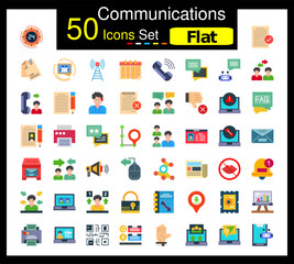 Set of 50 Communications icons related to 24 Hours, Agree, Attached File, Auto Reply Line Icon collection