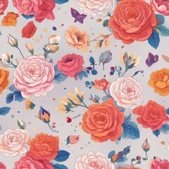 roses pattern, seamless pattern roses, pastel colors Japanese kimono style 