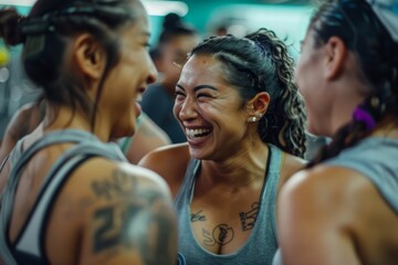Obraz premium Candid group of women laughing after gym workout