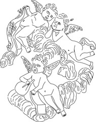 Sketch vector illustration silhouette design drawing decoration element ornate ornament baground pattern classic vintage ethnic traditional baby angel.