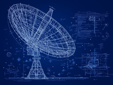 Radio Telescope Blueprint: A detailed blueprint of a radio telescope, a powerful instrument used to explore the universe and study celestial objects.
