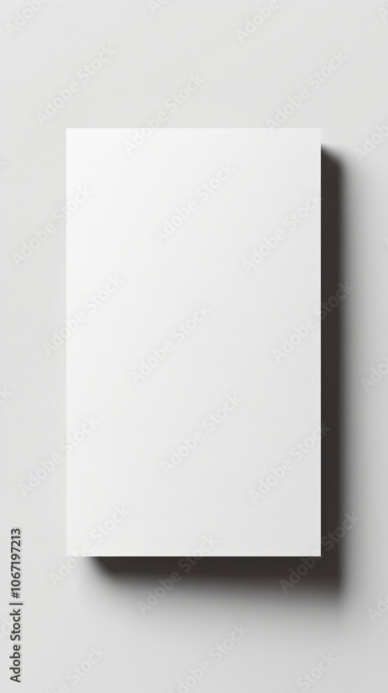 Poster Minimalist white rectangular canvas floating on light gray background, casting subtle shadow. Clean, modern aesthetic for design mockups.