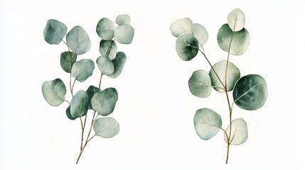 Obraz premium Watercolor Eucalyptus Leaves Border in Pastel Green and Neutral Colors